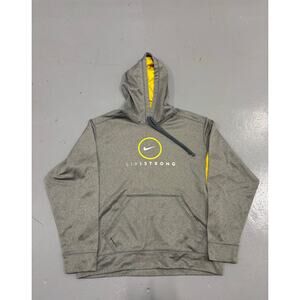 Nike Livestrong Hoodie Mens Large Gray Yellow Therma-FIT Pullover Sweatshirt‎
